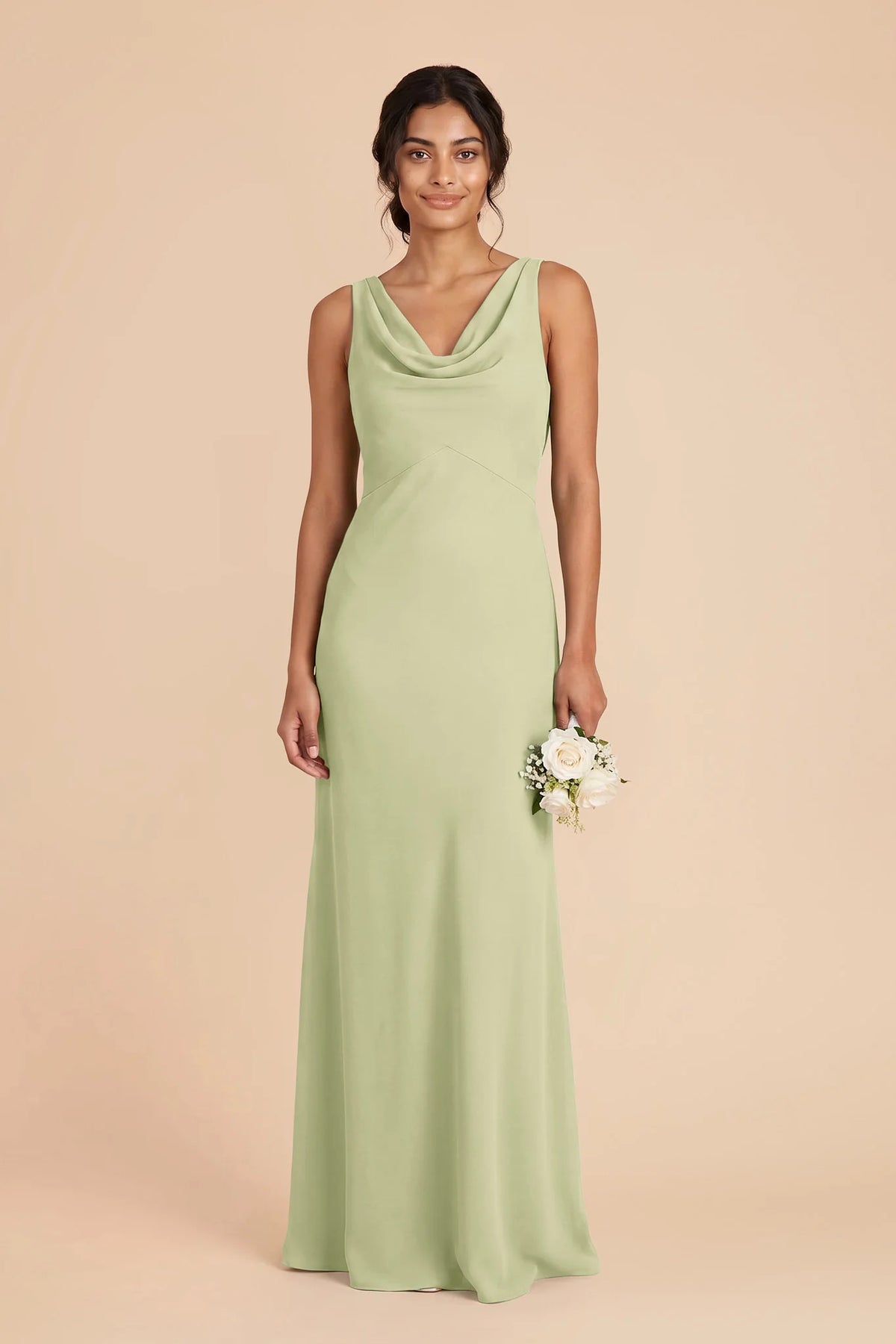 Odette Pale Pistachio front view bridesmaid dress