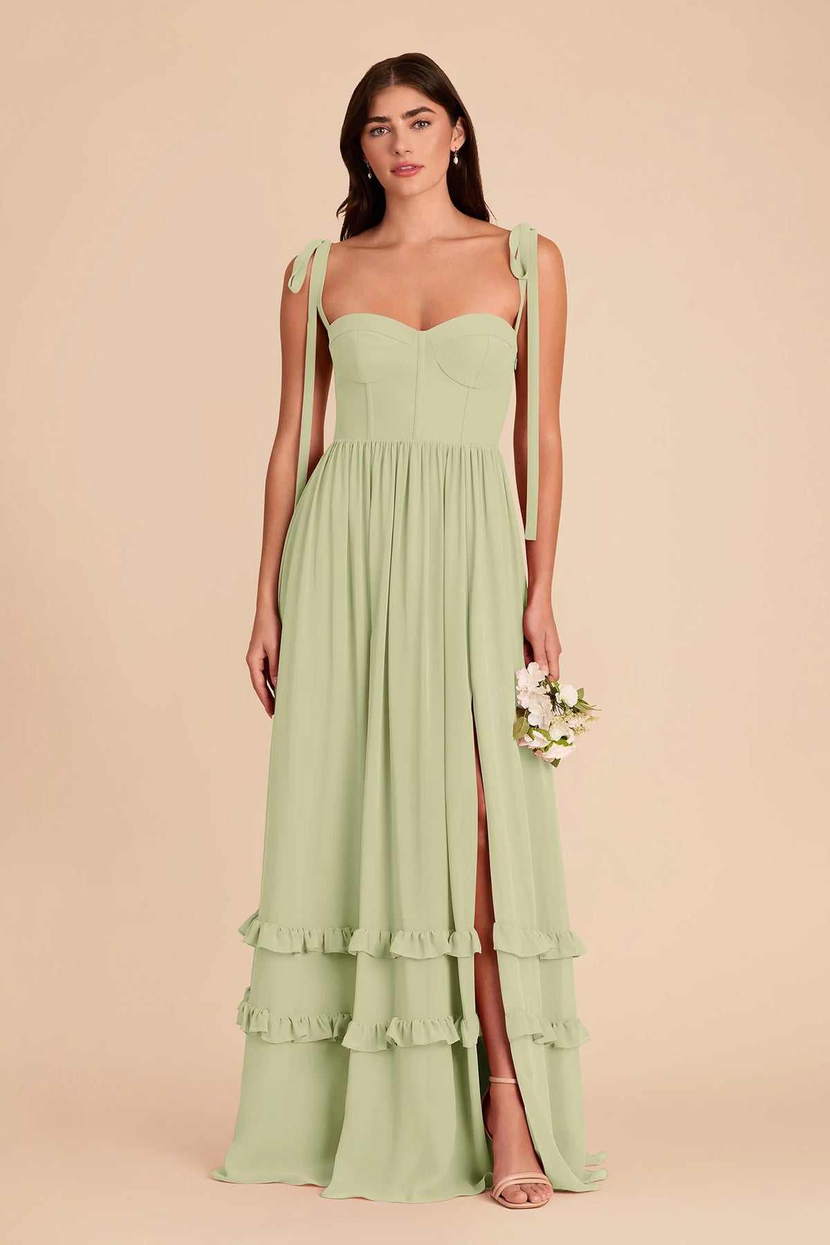 Daphne Pale Pistachio front view bridesmaid dress