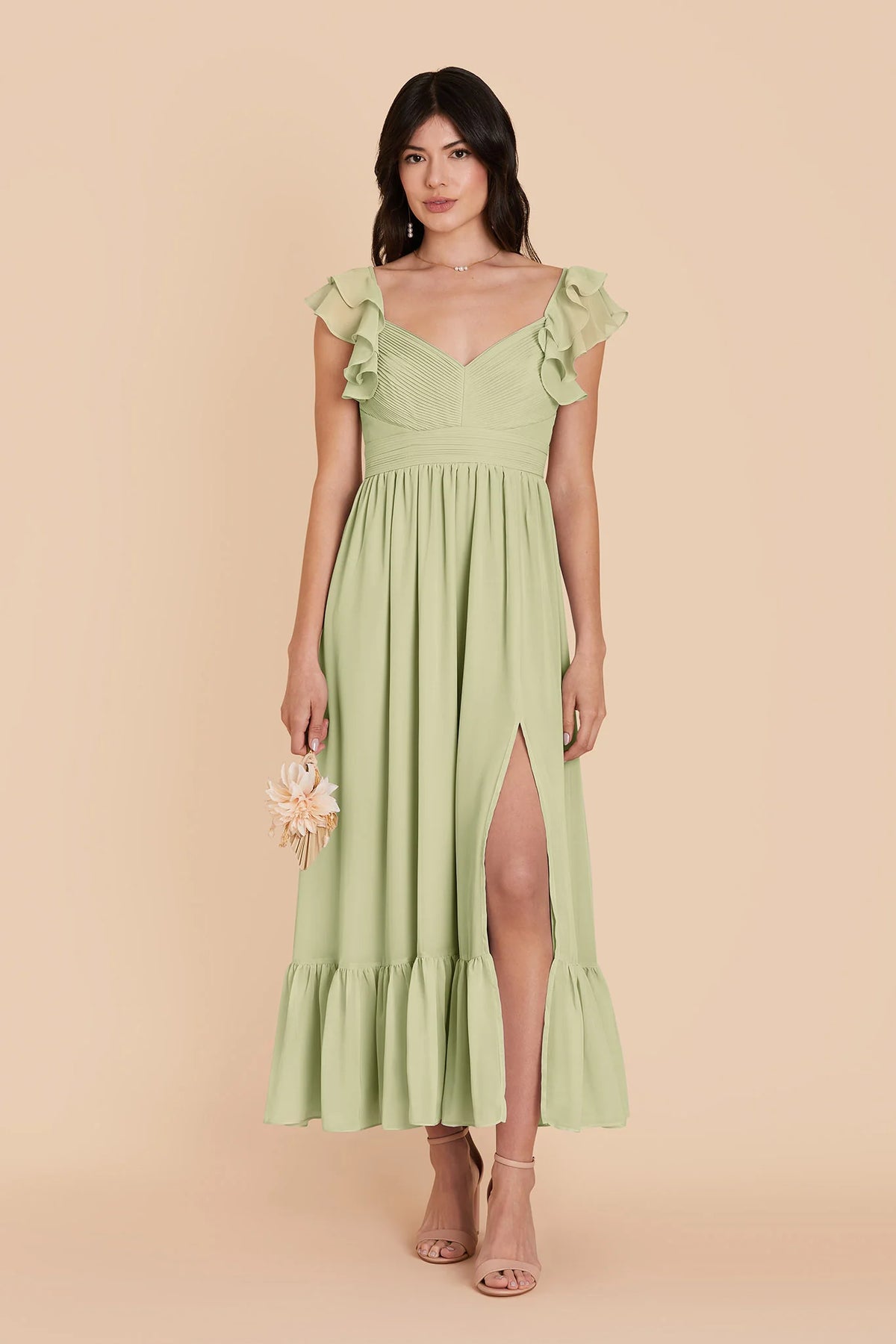 Talia Pale Pistachio front view bridesmaid dress