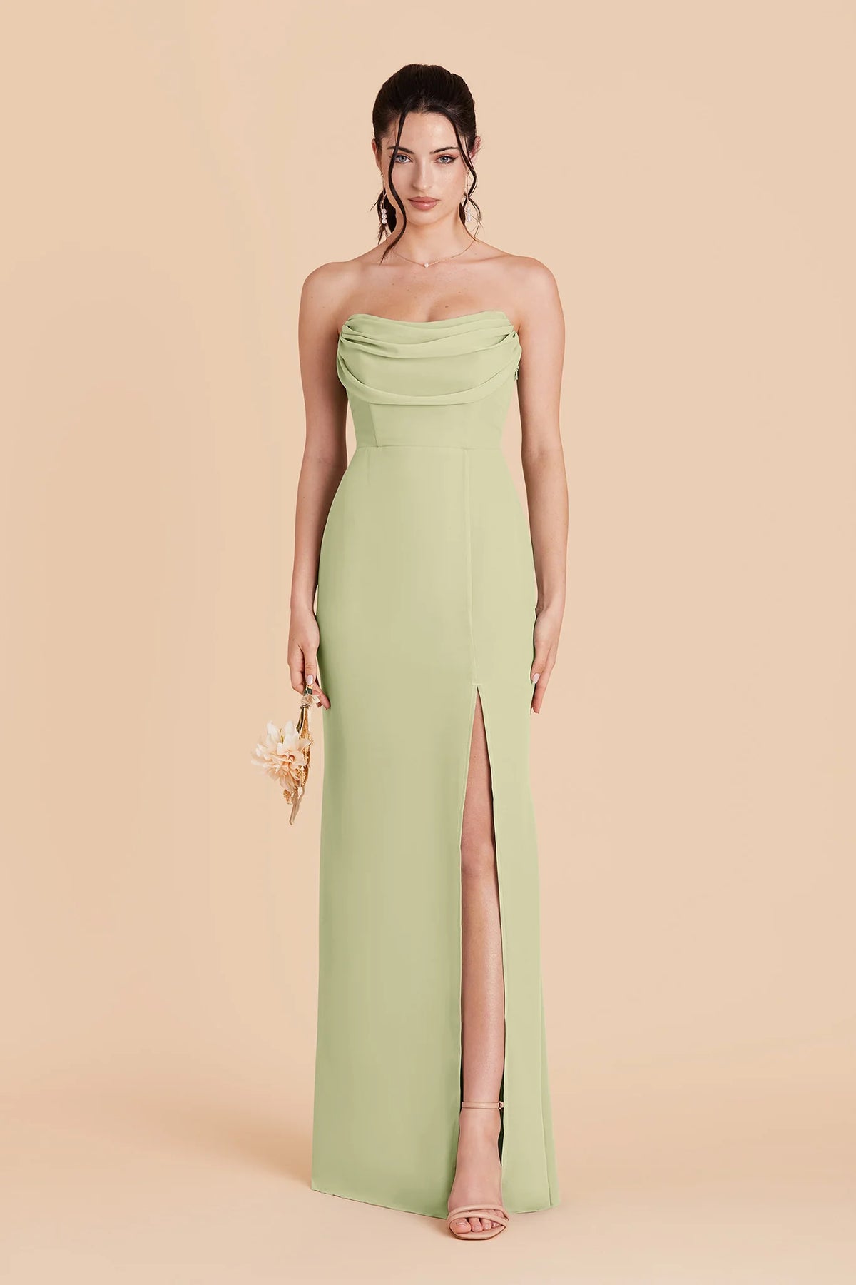 Odessa Pale Pistachio front view bridesmaid dress