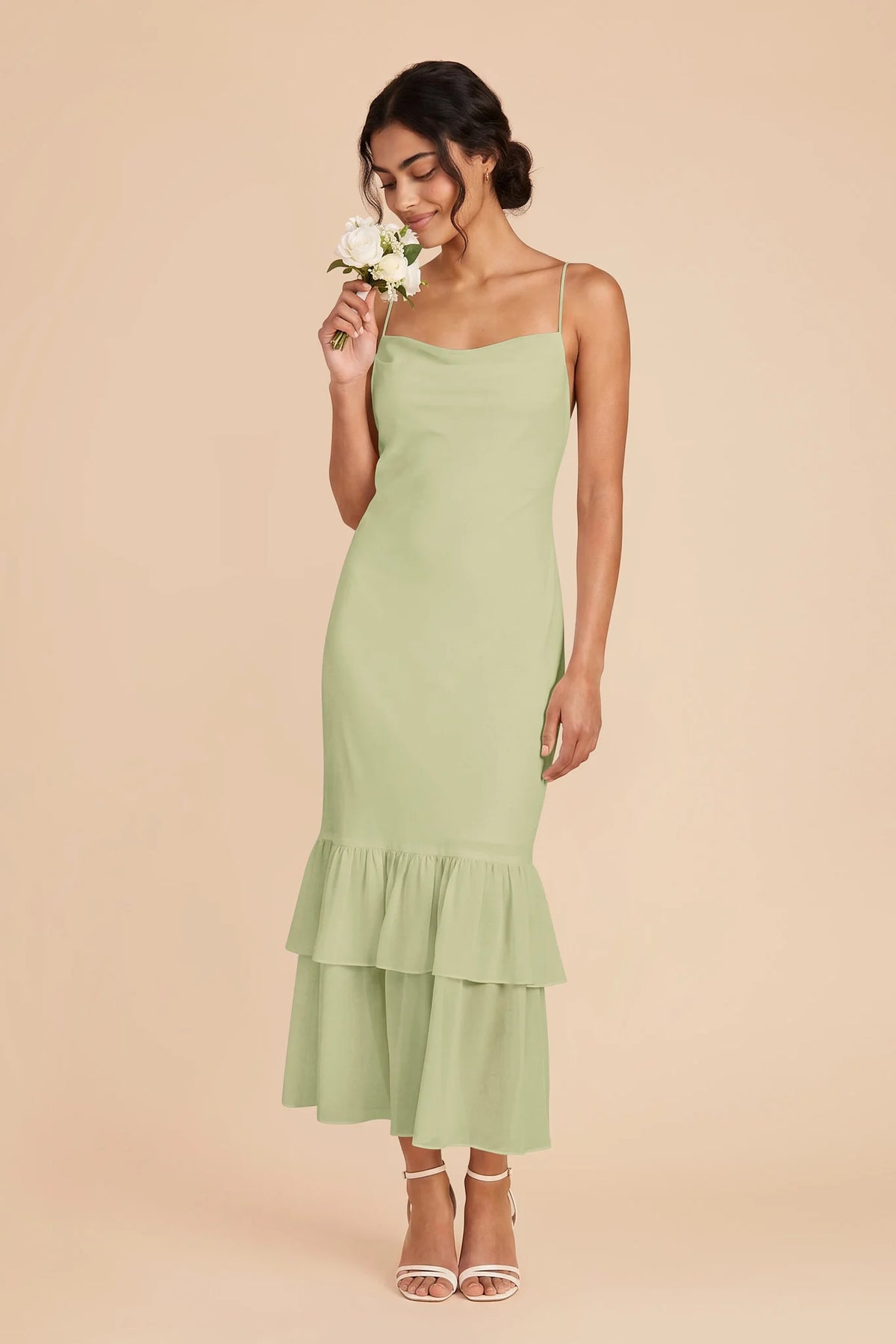 Liora Pale Pistachio front view bridesmaid dress