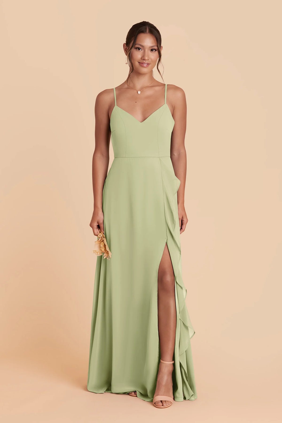Margot Pale Pistachio front view bridesmaid dress