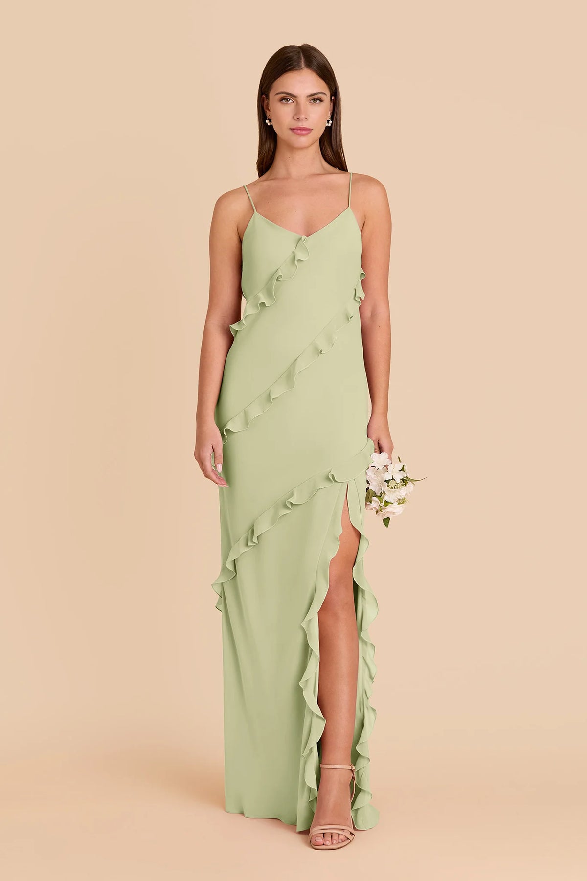 Vivienne Pale Pistachio front view bridesmaid dress
