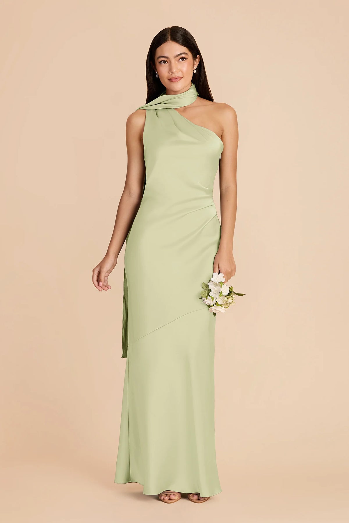 Ariadne Pale Pistachio front view bridesmaid dress