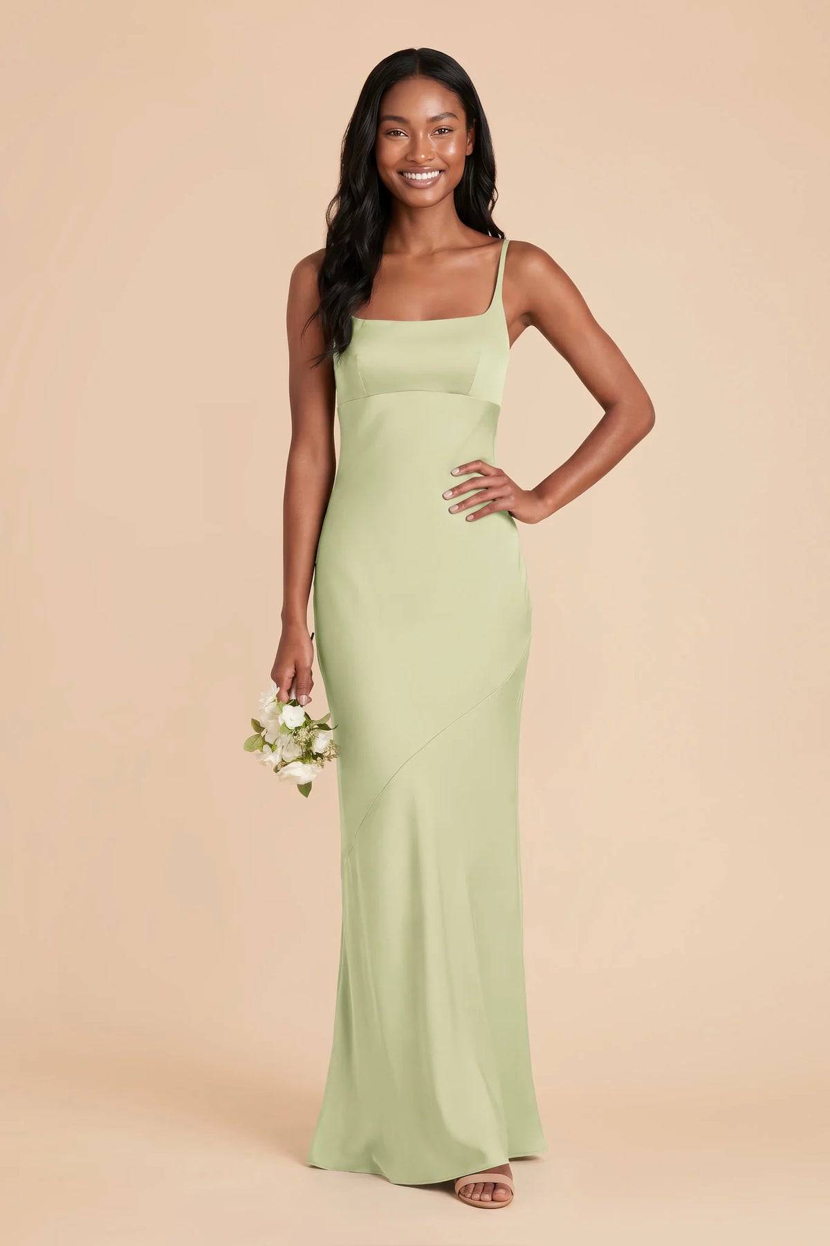 Noelle Pale Pistachio front view bridesmaid dress