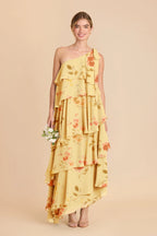 Marisol Pale Yellow Rococo Floral front view bridesmaid dress
