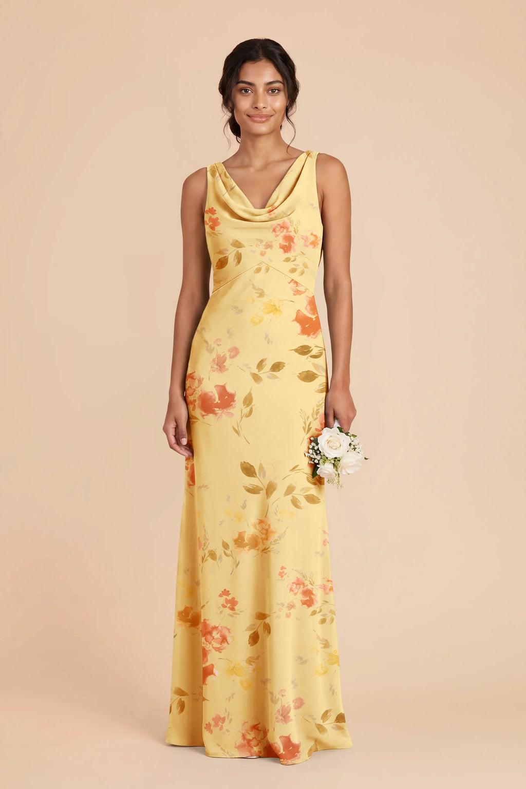 Odette Pale Yellow Rococo Floral front view bridesmaid dress