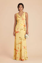 Odette Pale Yellow Rococo Floral front view bridesmaid dress