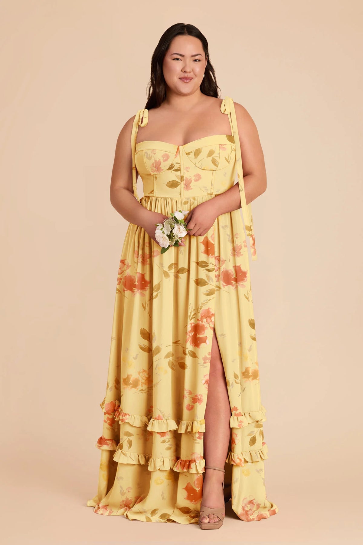 Daphne Pale Yellow Rococo Floral alternate view 1 bridesmaid dress