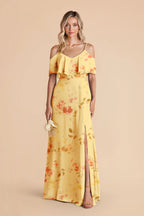 Genevieve Pale Yellow Rococo Floral front view bridesmaid dress
