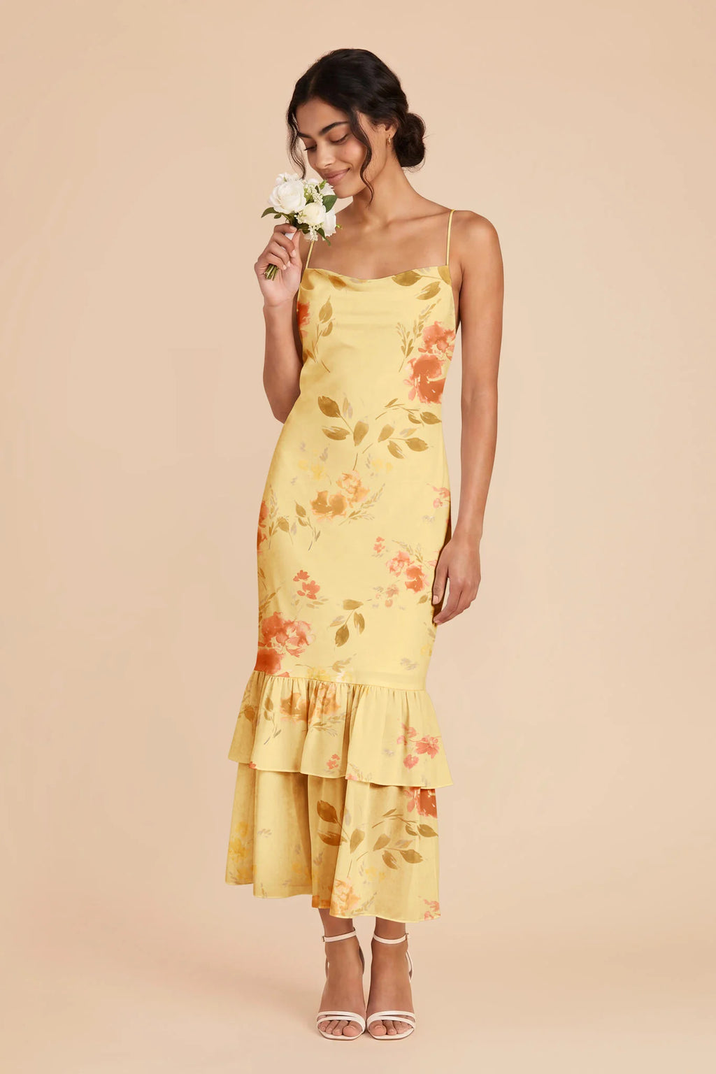 Liora Pale Yellow Rococo Floral front view bridesmaid dress