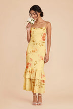 Liora Pale Yellow Rococo Floral front view bridesmaid dress