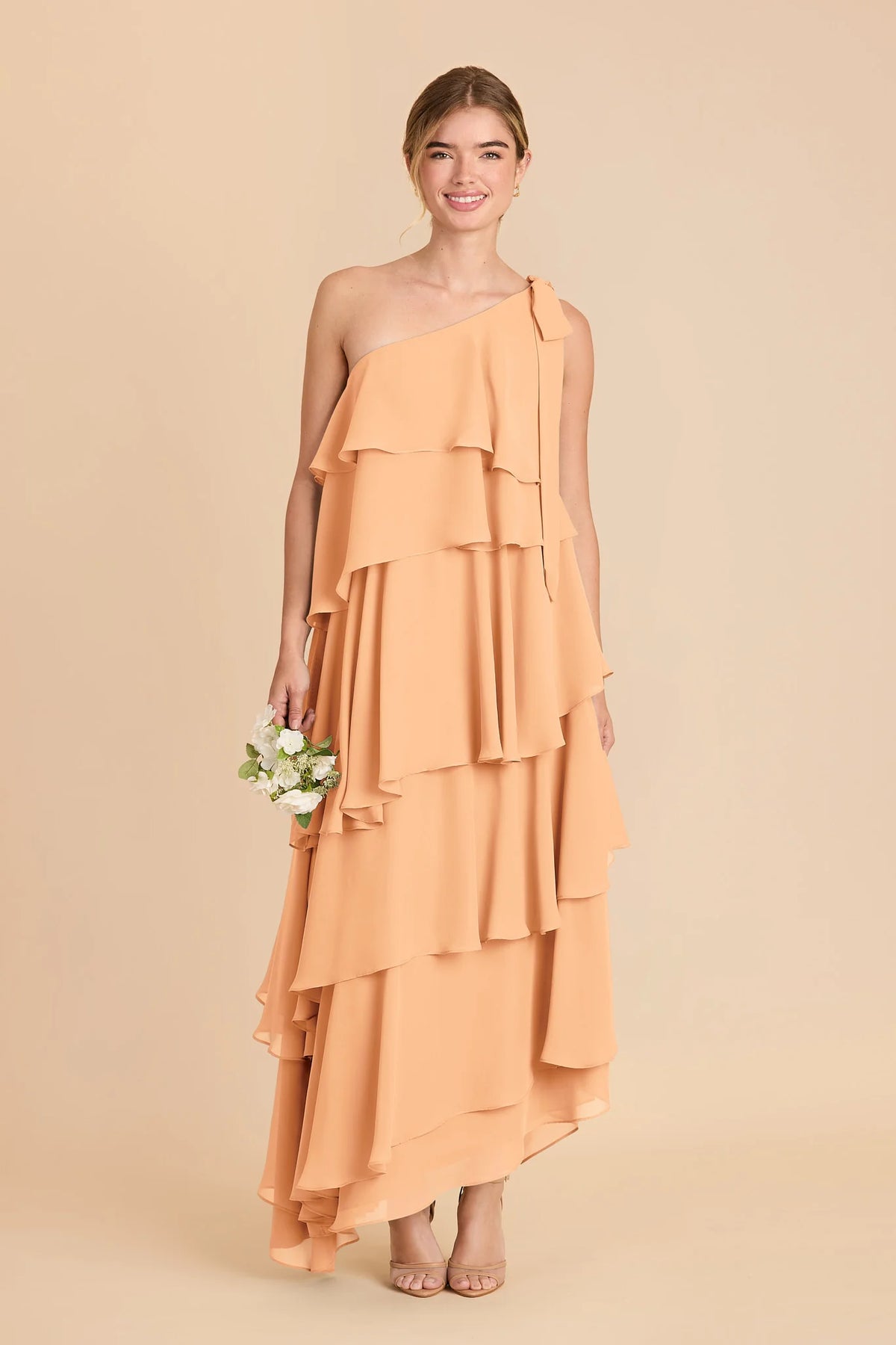 Marisol Peach front view bridesmaid dress
