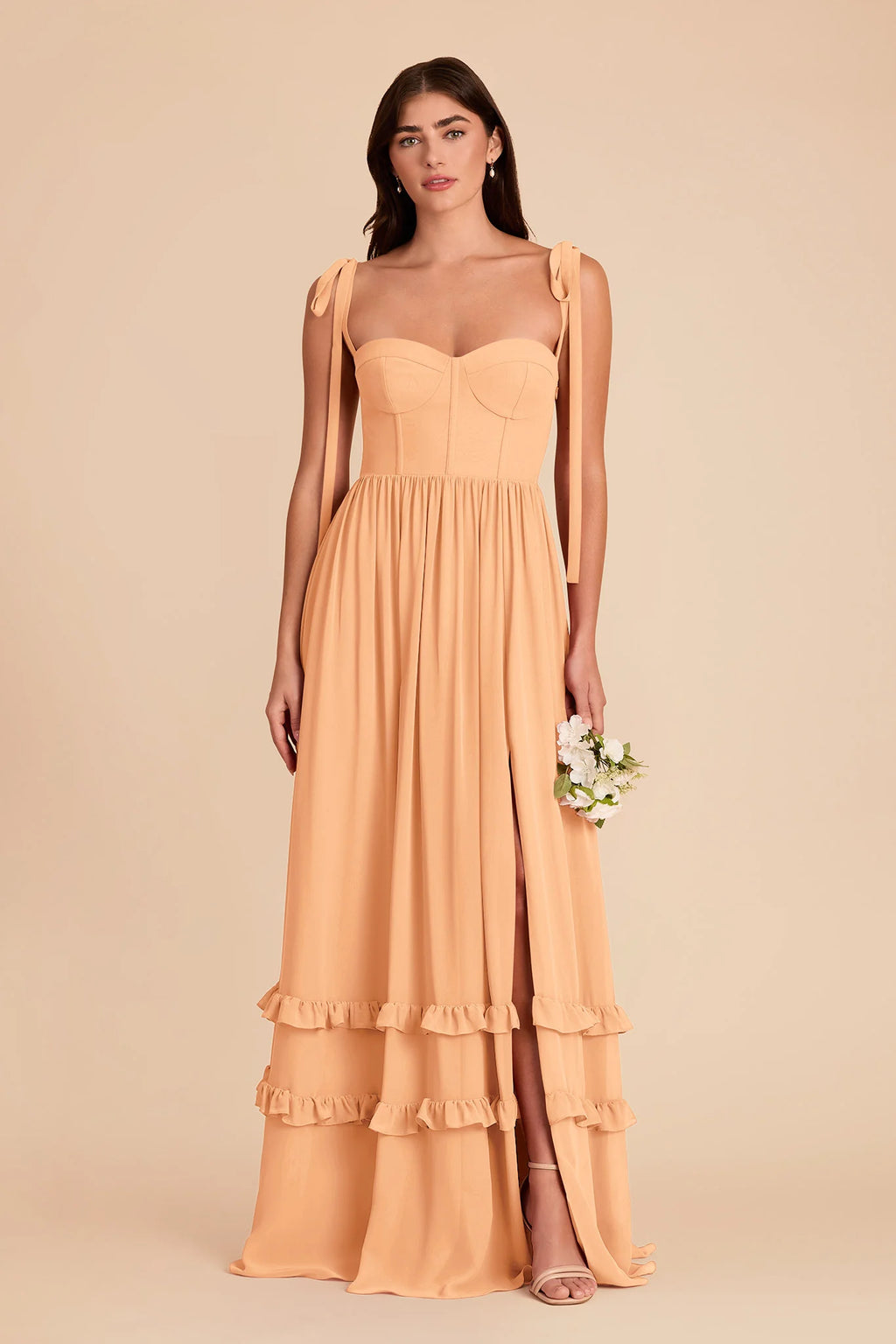 Daphne Peach front view bridesmaid dress