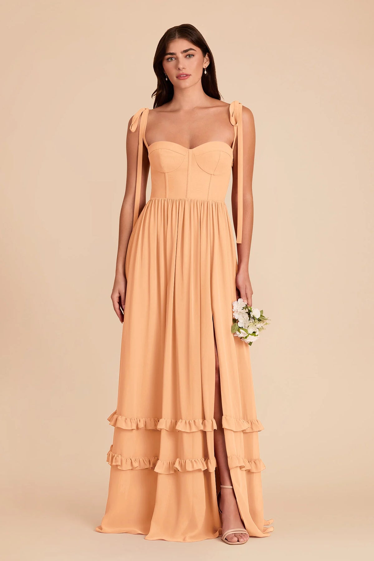 Daphne Peach front view bridesmaid dress