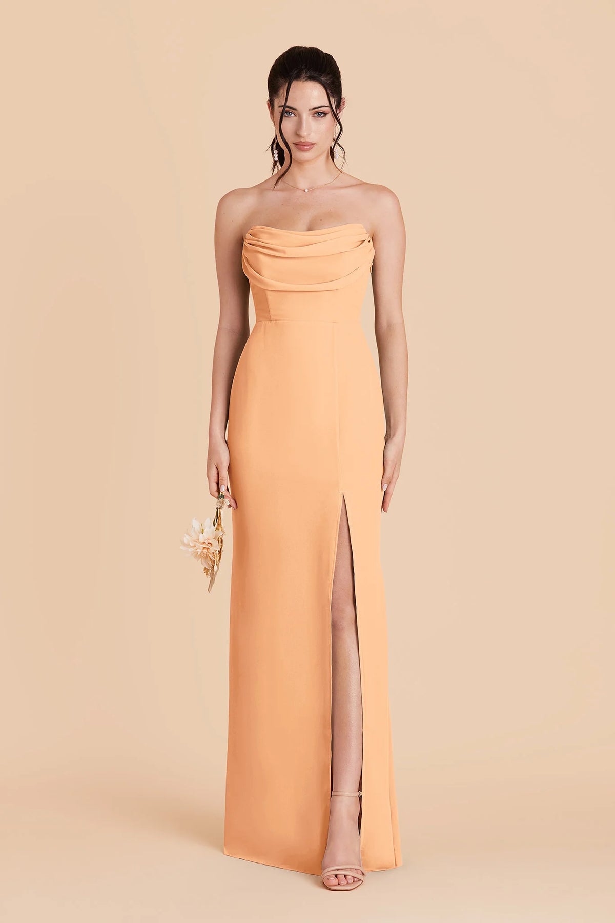 Odessa Peach front view bridesmaid dress