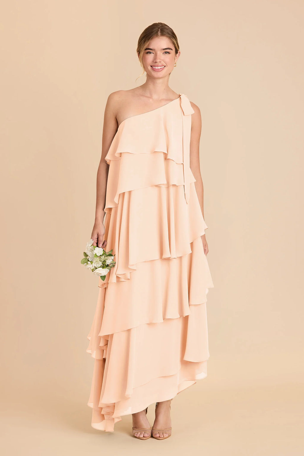 Marisol Peach Cream front view bridesmaid dress