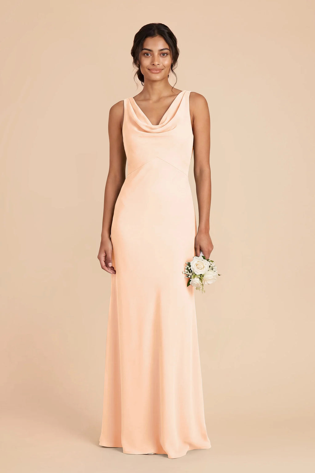 Odette Peach Cream front view bridesmaid dress