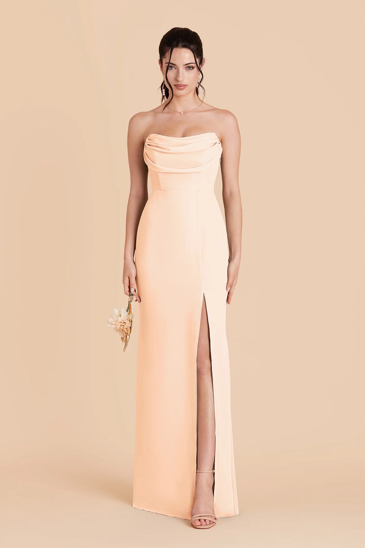 Odessa Peach Cream front view bridesmaid dress