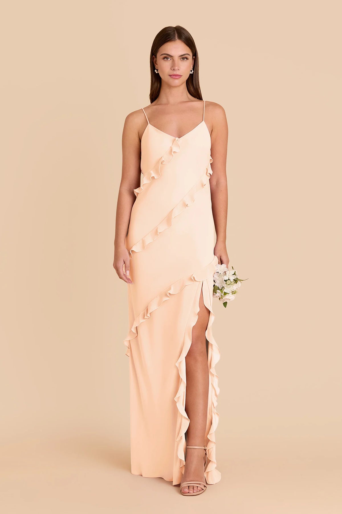Vivienne Peach Cream front view bridesmaid dress