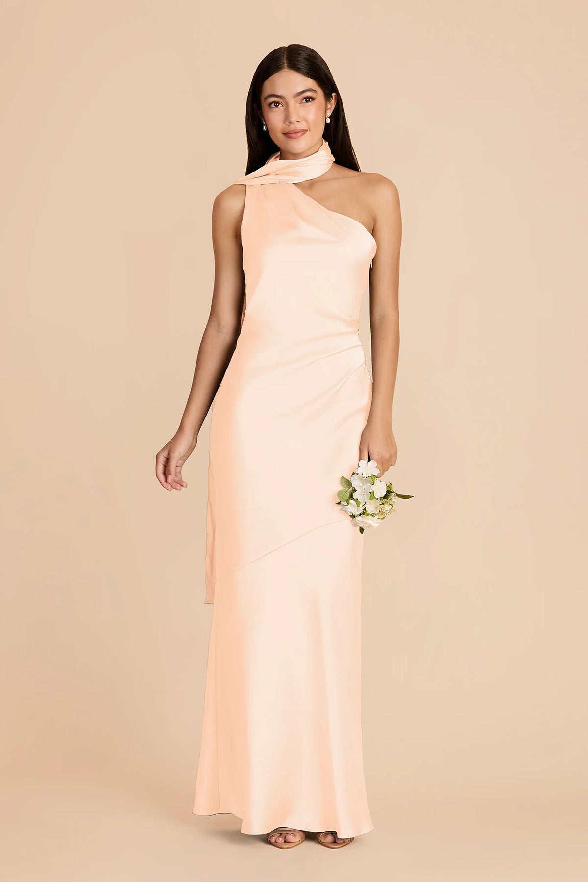 Ariadne Peach Cream front view bridesmaid dress