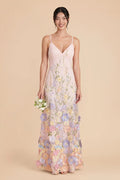 Aurelia Peach Lavender front view bridesmaid dress