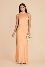 Ariadne Peach front view bridesmaid dress