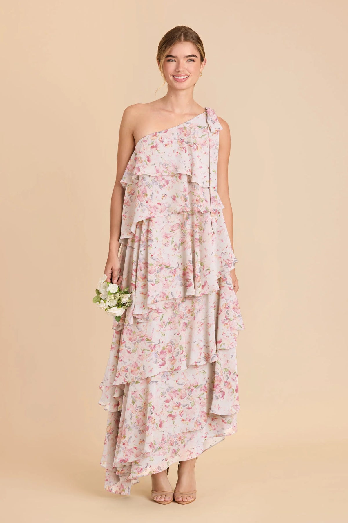 Marisol Pink Falling Petals front view bridesmaid dress