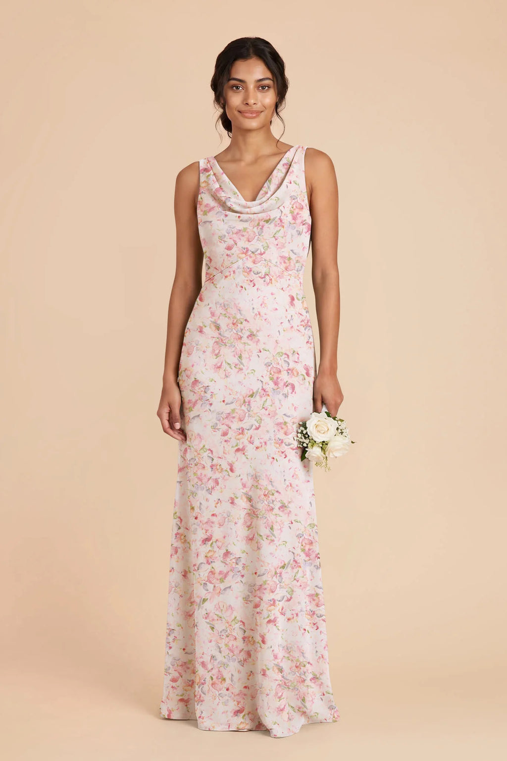 Odette Pink Falling Petals front view bridesmaid dress