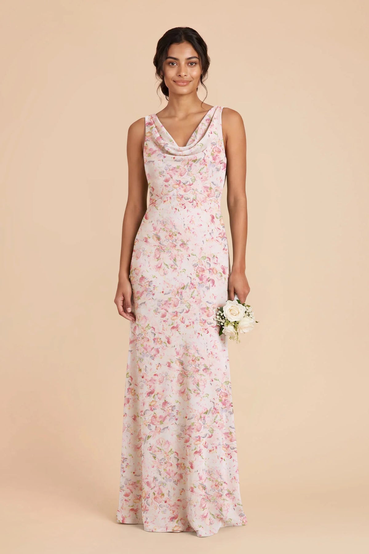 Odette Pink Falling Petals front view bridesmaid dress