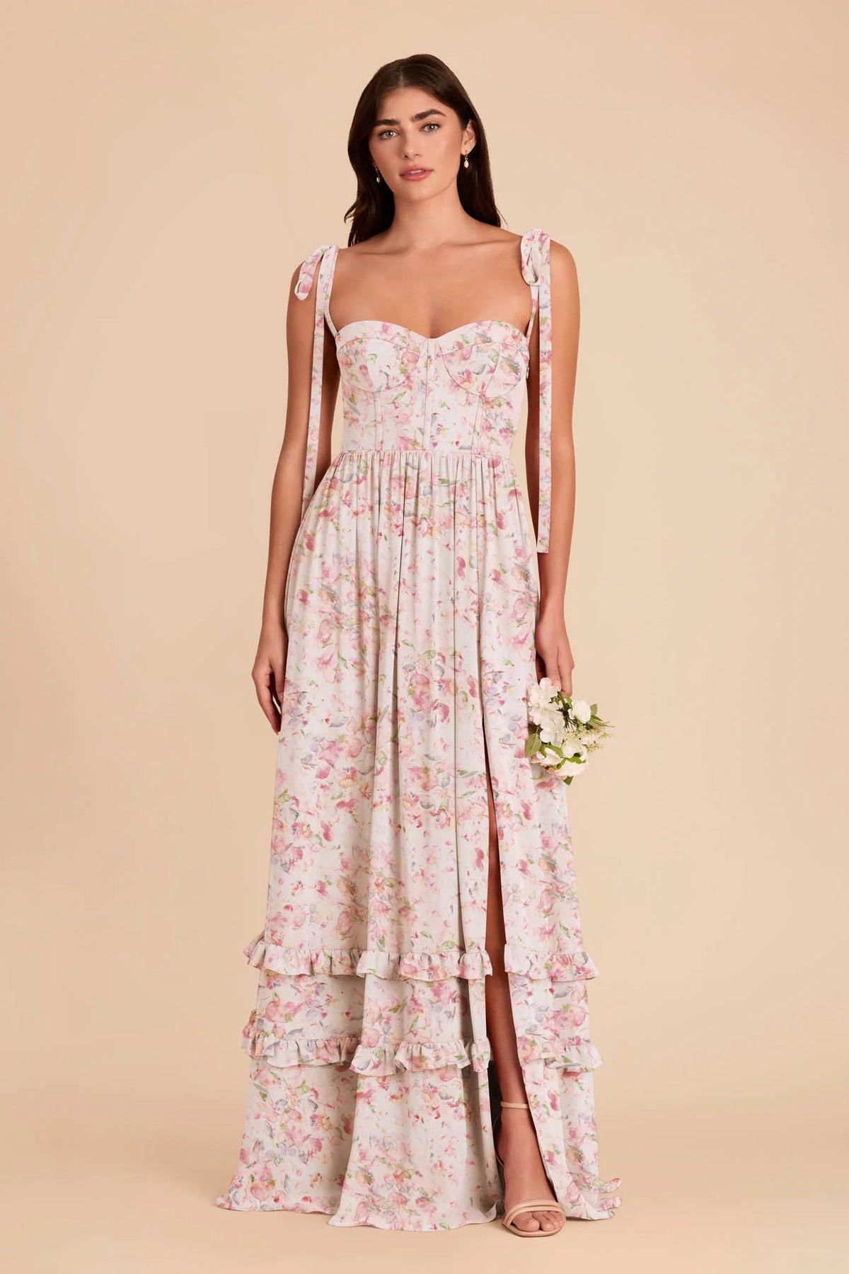 Daphne Pink Falling Petals front view bridesmaid dress