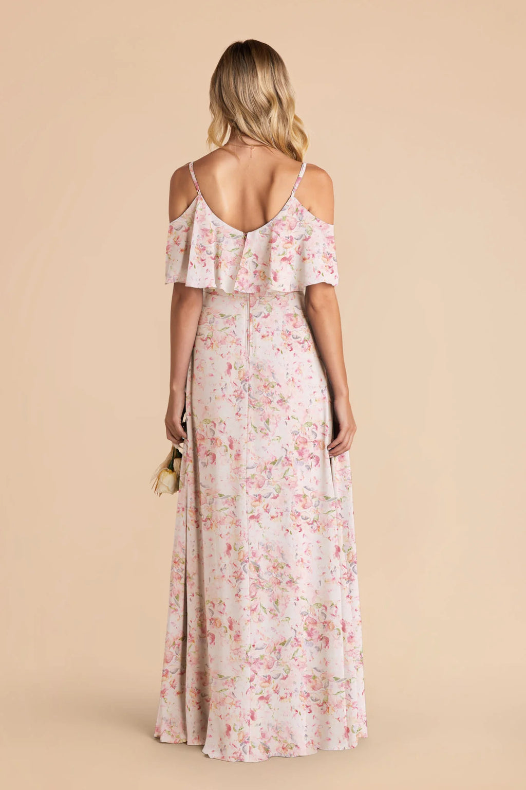 Genevieve Pink Falling Petals back view bridesmaid dress