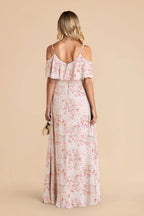 Genevieve Pink Falling Petals back view bridesmaid dress