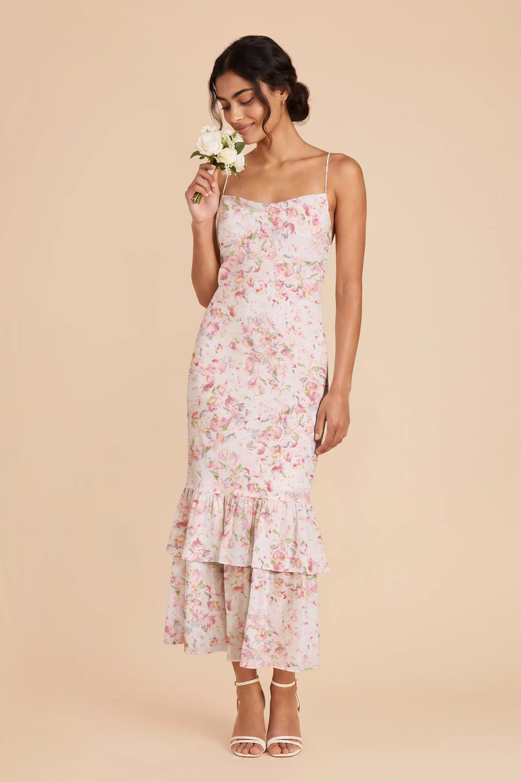 Liora Pink Falling Petals front view bridesmaid dress