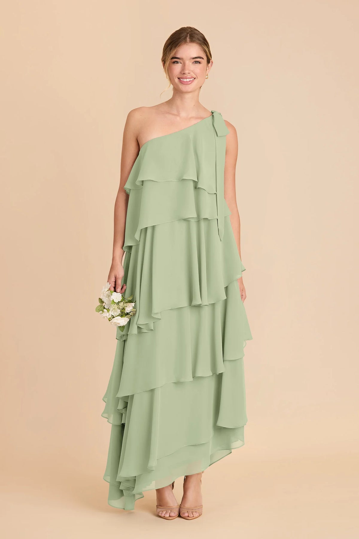 Marisol Pistachio front view bridesmaid dress
