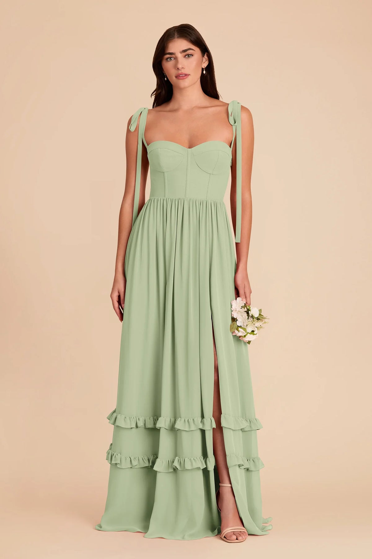 Daphne Pistachio front view bridesmaid dress
