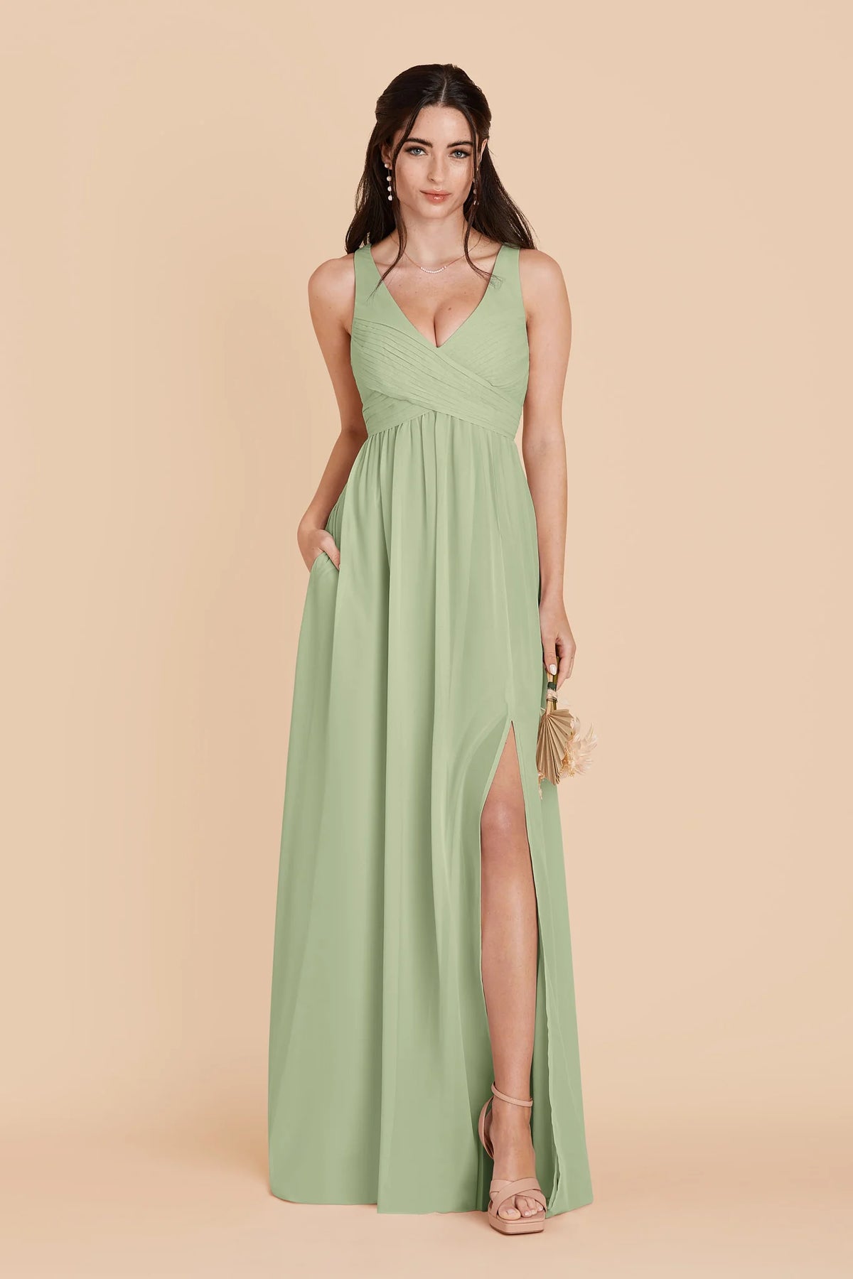 Annelise Pistachio front view bridesmaid dress