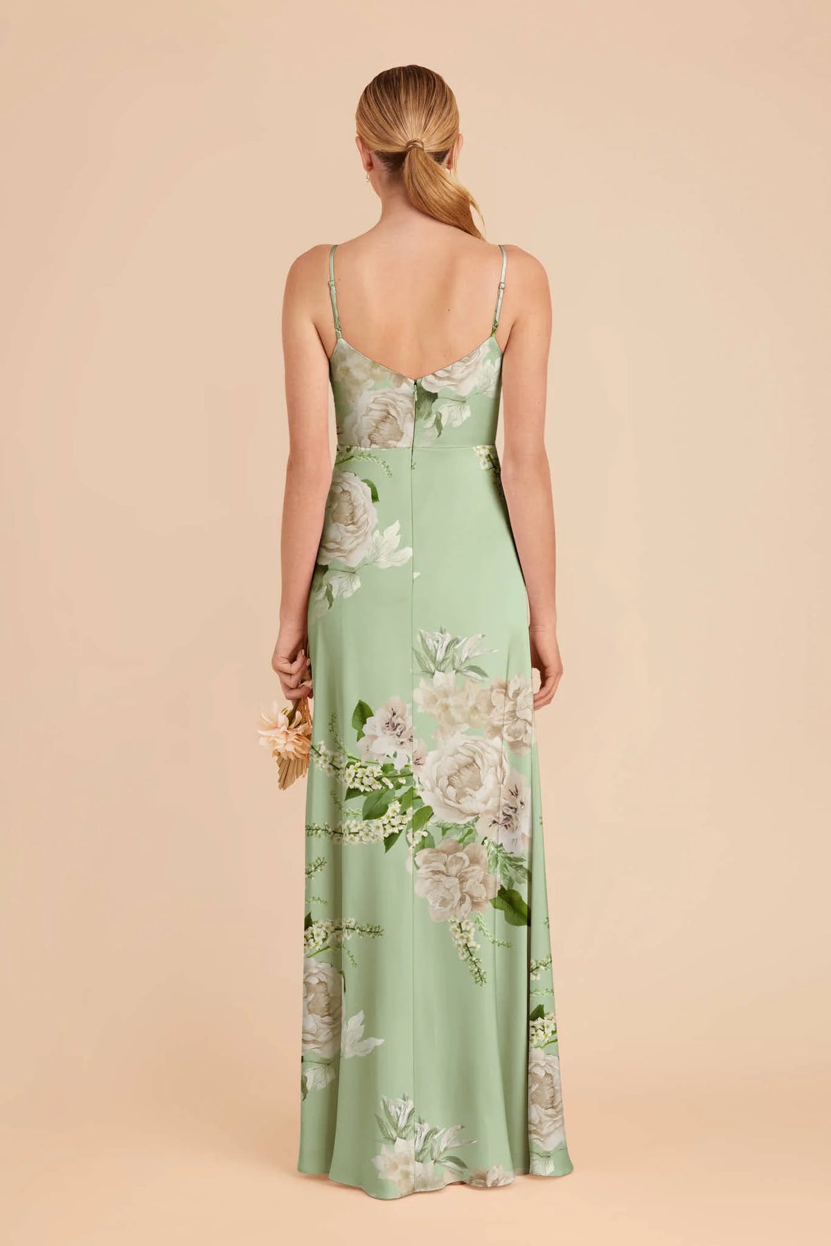 Elara Pistachio Garden Bloom back view bridesmaid dress