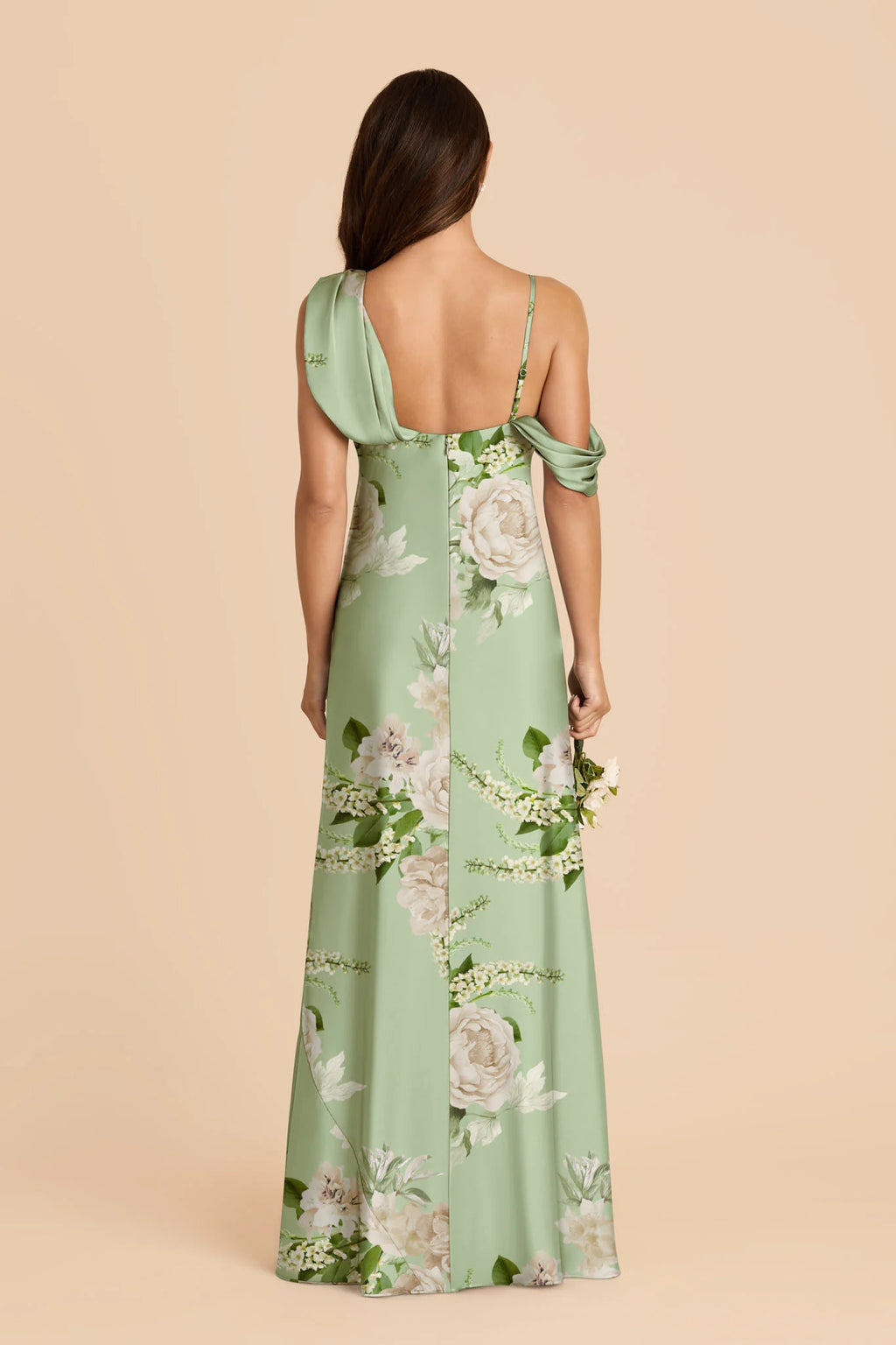 Thalia Pistachio Garden Bloom back view bridesmaid dress