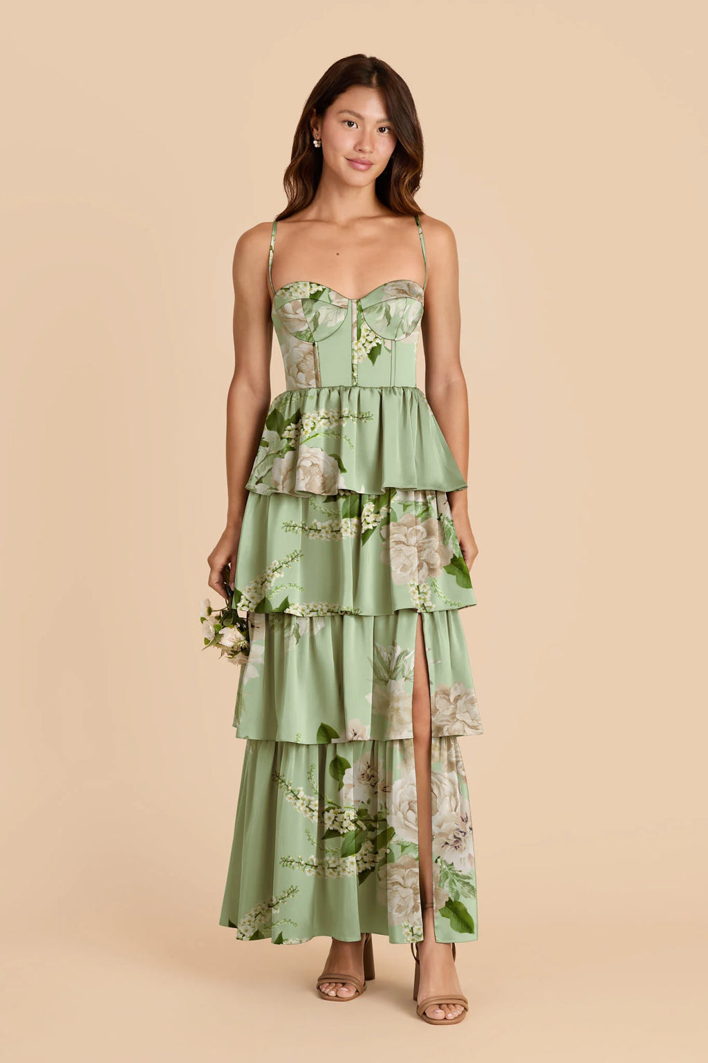 Calista Pistachio Garden Bloom front view bridesmaid dress