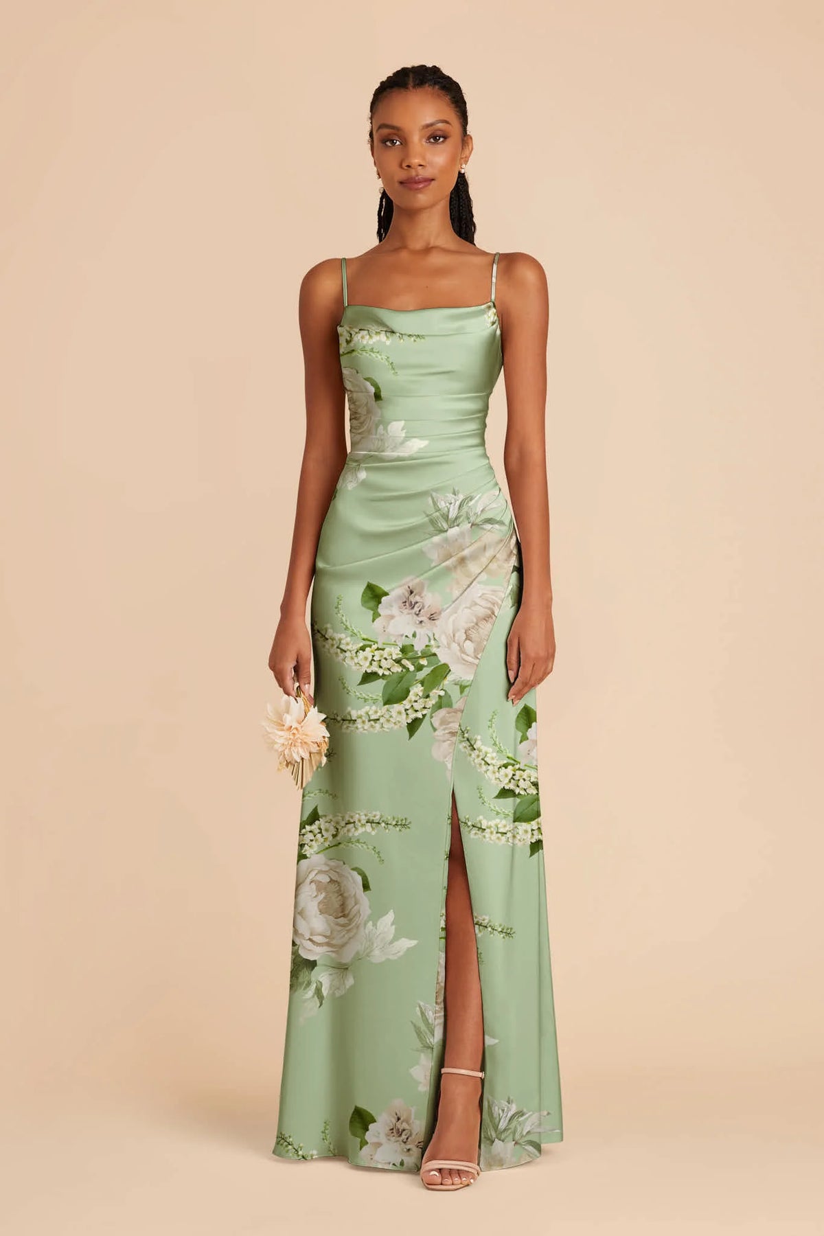 Sabine Pistachio Garden Bloom front view bridesmaid dress