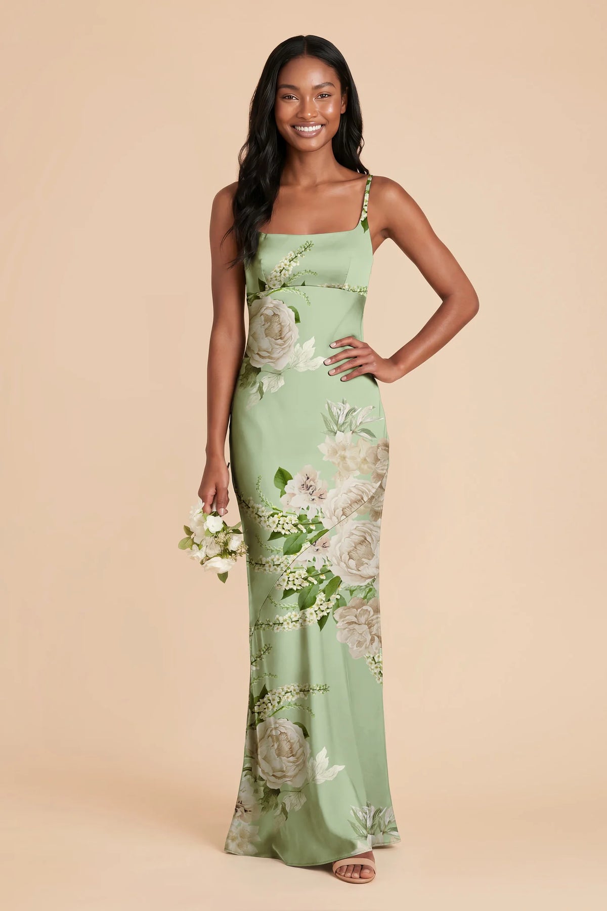 Noelle Pistachio Garden Bloom front view bridesmaid dress