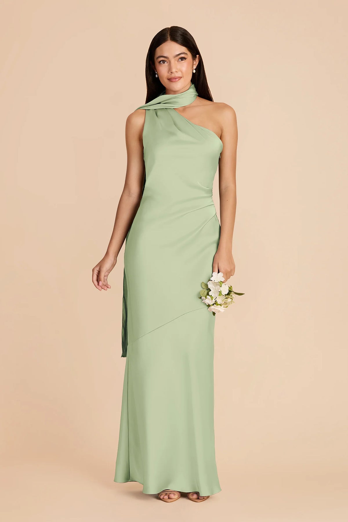Ariadne Pistachio front view bridesmaid dress