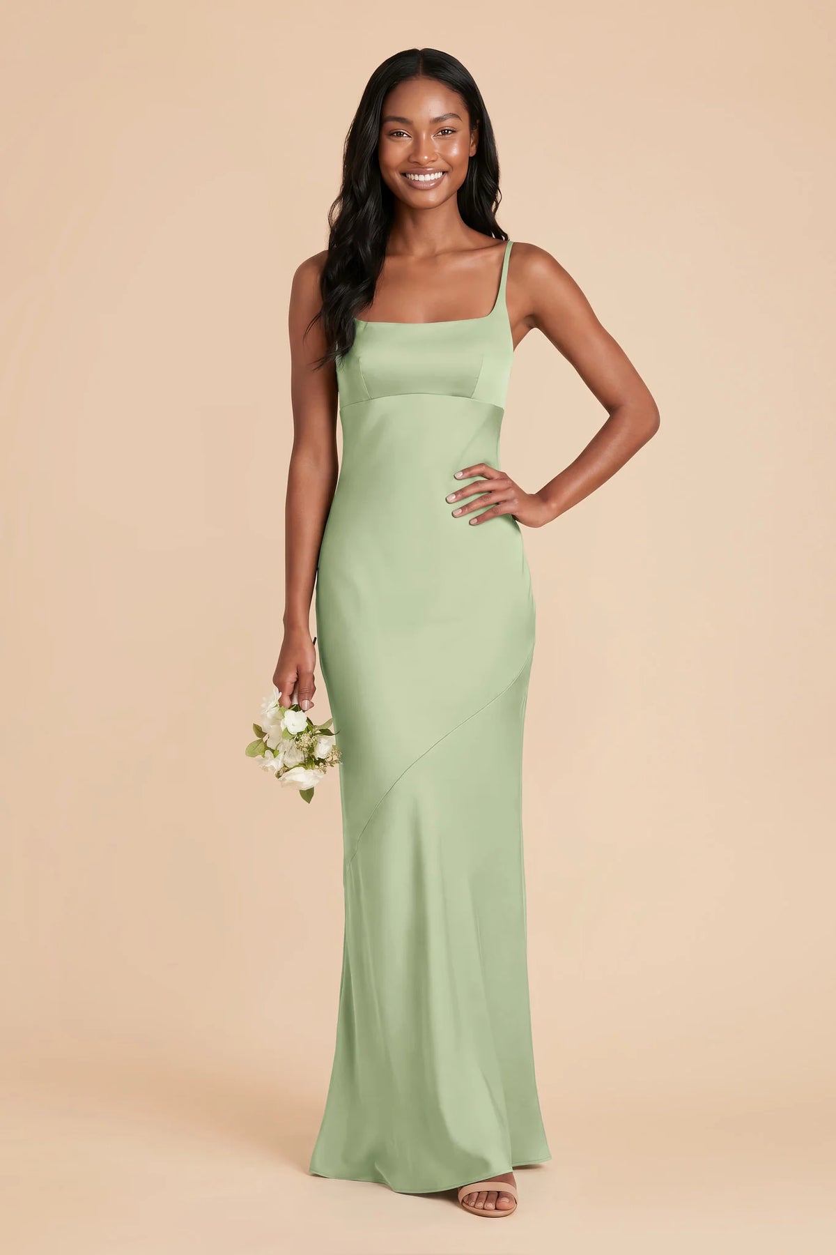 Noelle Pistachio front view bridesmaid dress