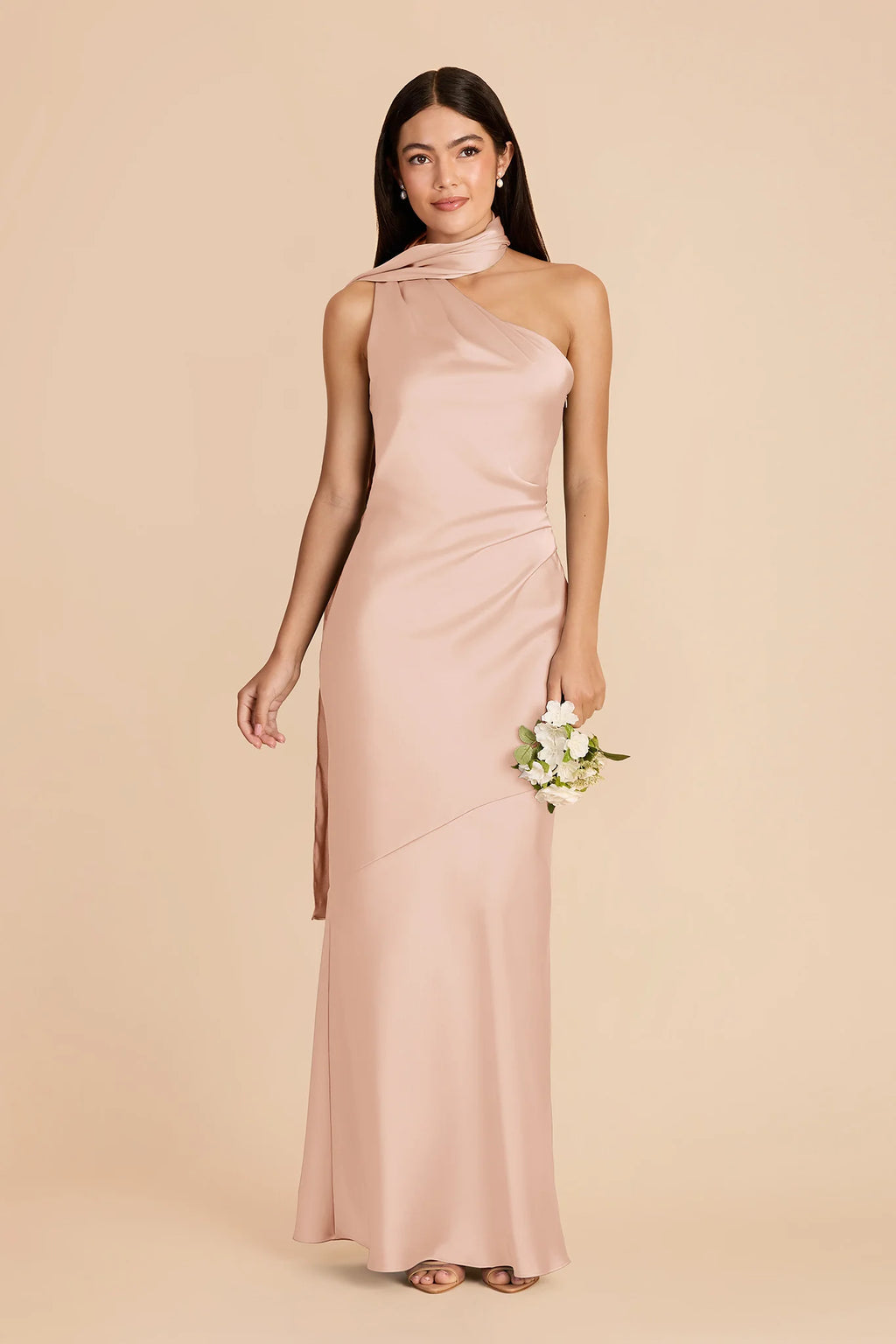 Ariadne Rose Gold front view bridesmaid dress