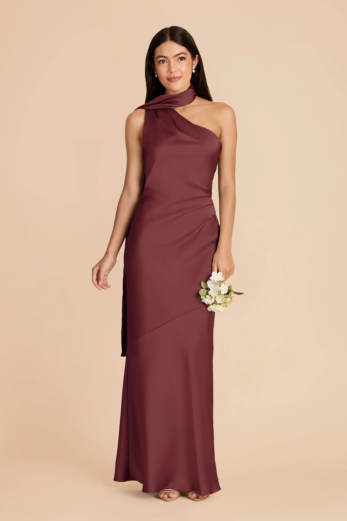 Ariadne Rosewood front view bridesmaid dress