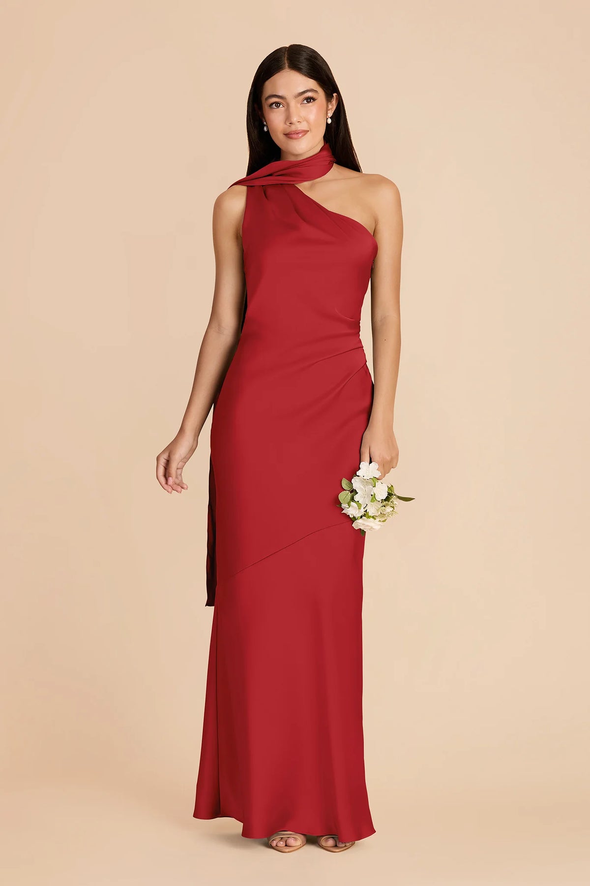 Ariadne Ruby Red front view bridesmaid dress