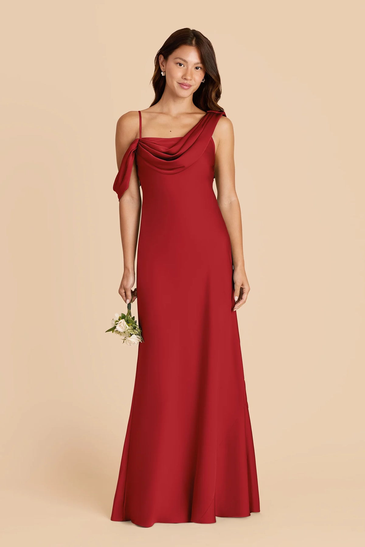 Thalia Ruby Red front view bridesmaid dress