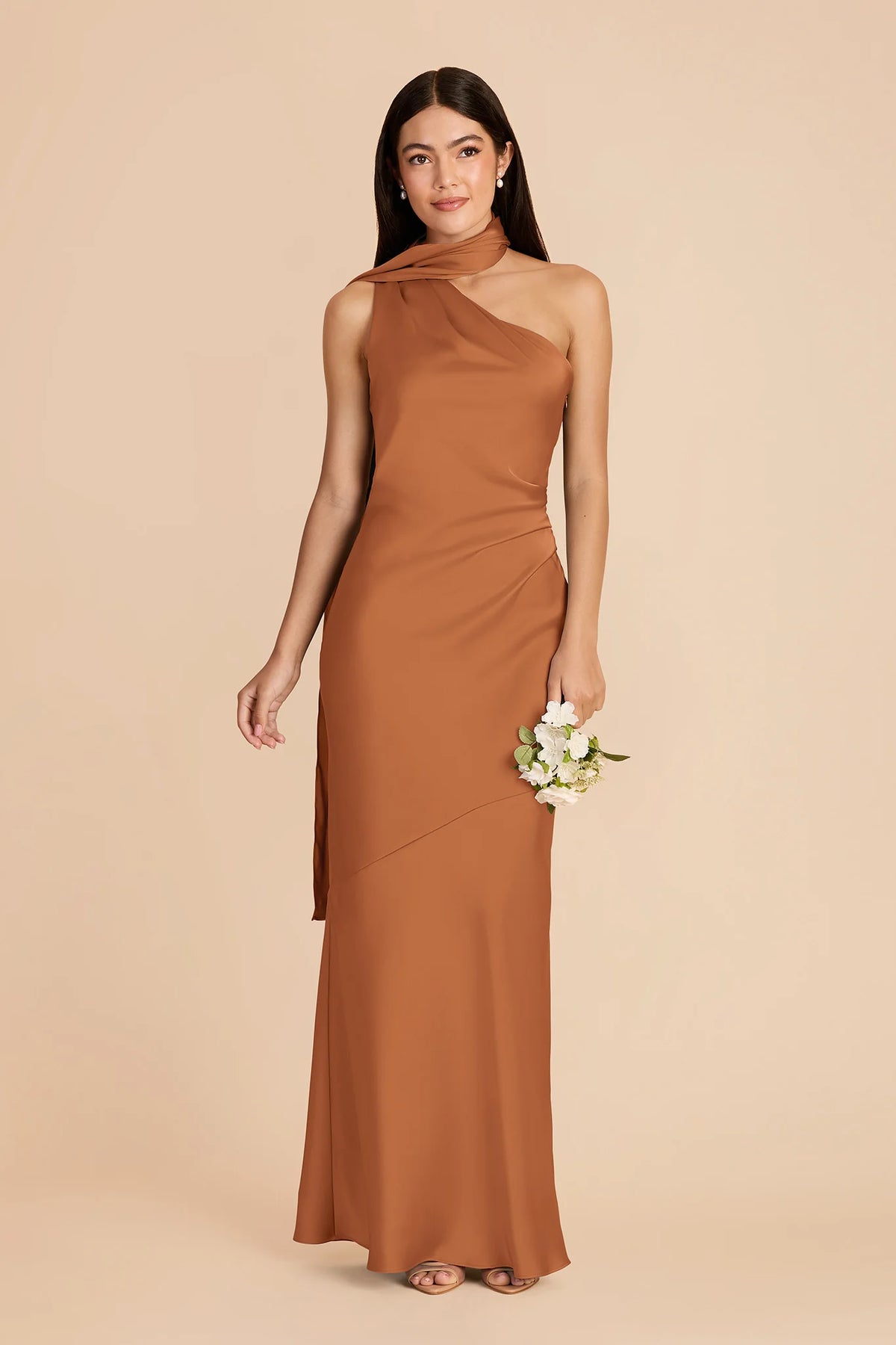 Ariadne Rust front view bridesmaid dress