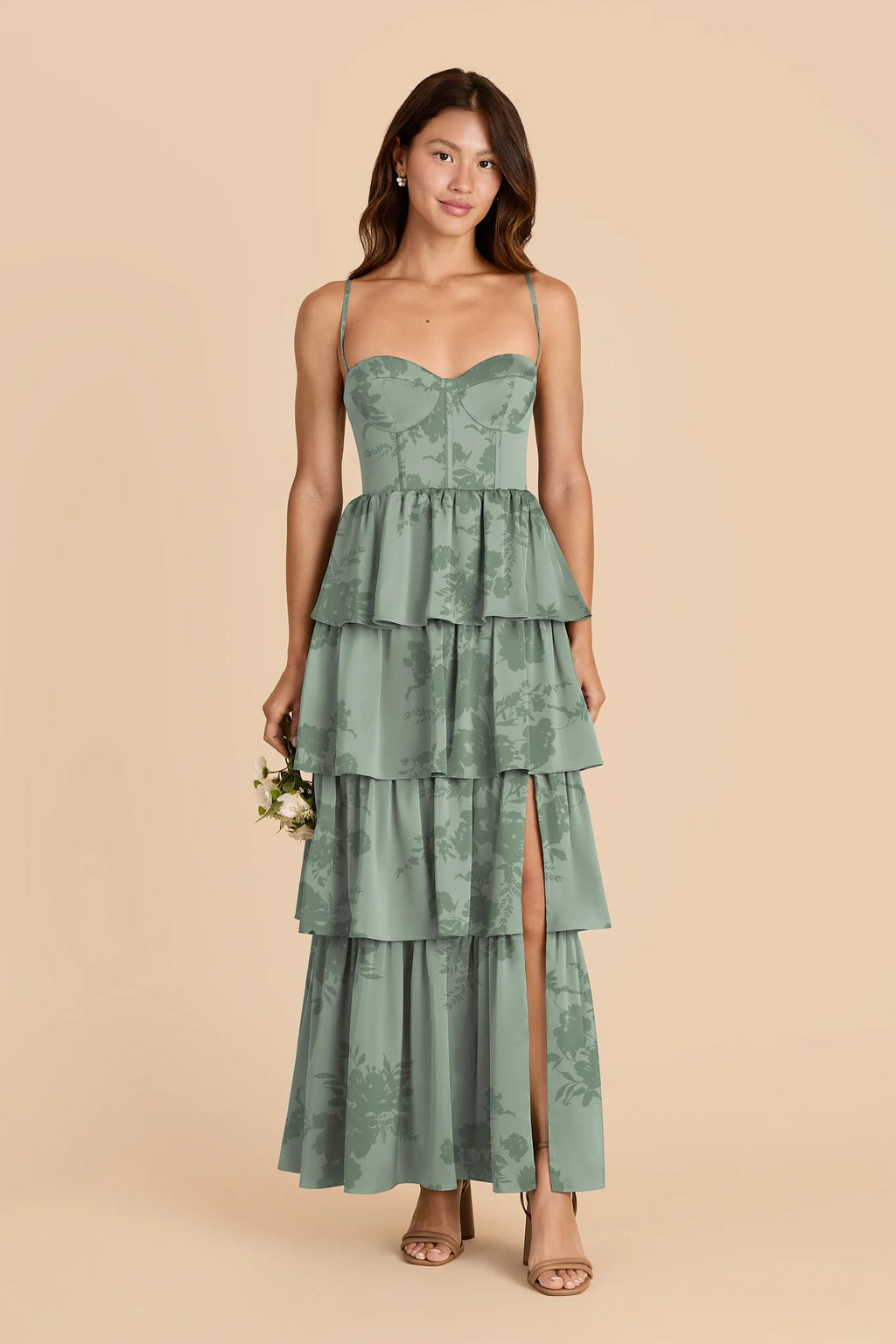 Calista Sage Whimsical Blooms front view bridesmaid dress